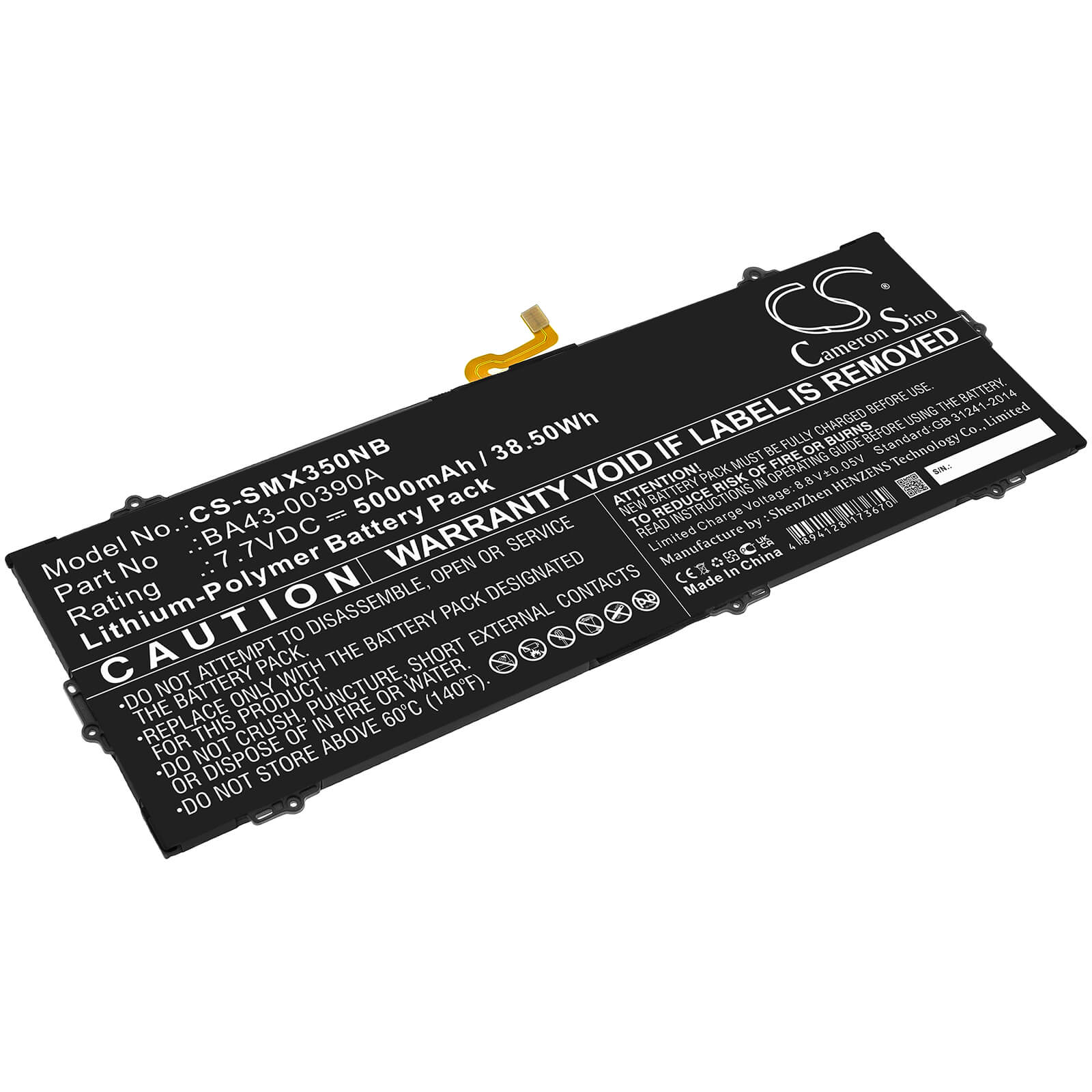 7.6V, 5000mAh, Li-Polymer Battery fits Samsung, Chromebook 15.6", Xe350xba-k01us, 38Wh