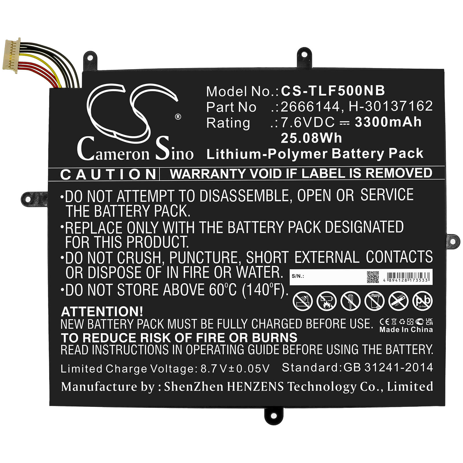 7.6V, 3300mAh, Li-Polymer Battery fits Jumper, Ezbook X1, 25.08Wh
