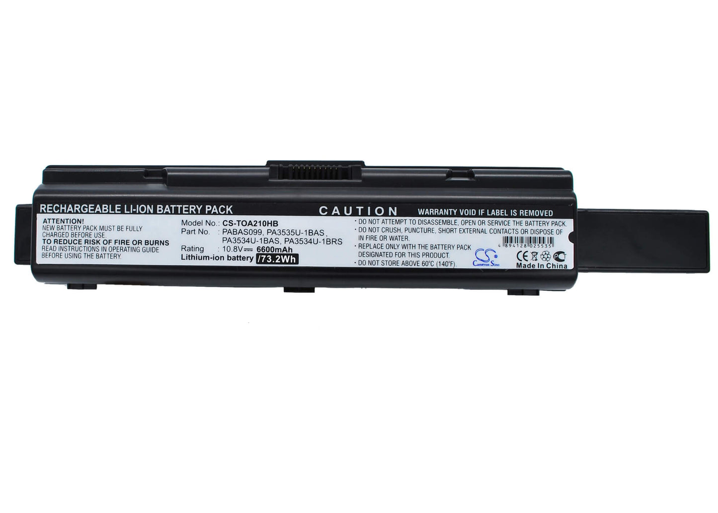 10.8V, 6600mAh, Li-ion Battery fits Toshiba, Dynabook Ax/52, Dynabook Ax/52e, 71.28Wh