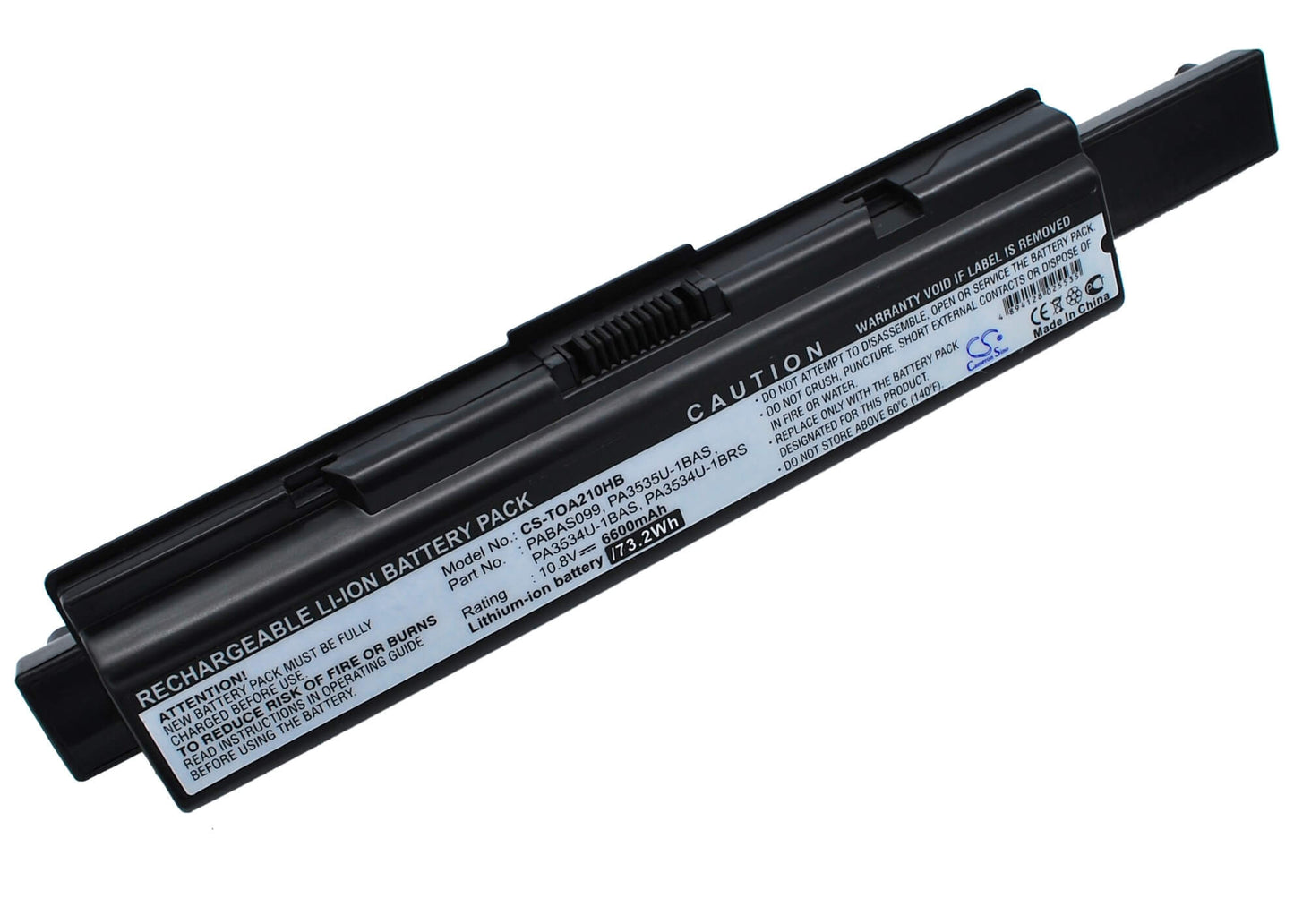 10.8V, 6600mAh, Li-ion Battery fits Toshiba, Dynabook Ax/52, Dynabook Ax/52e, 71.28Wh