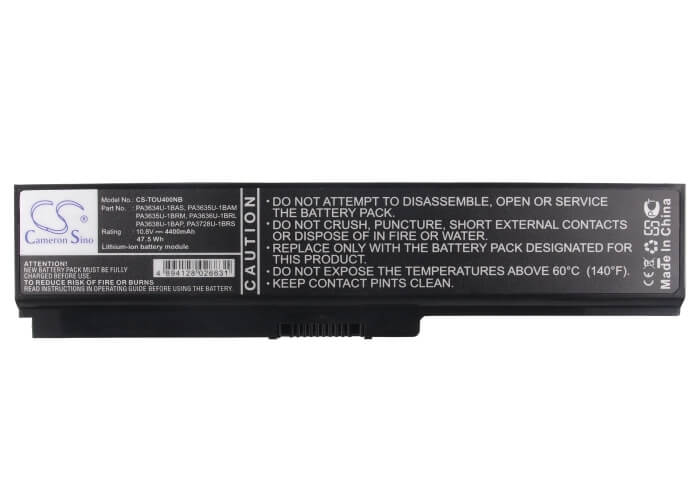 10.8V, 4400mAh, Li-ion Battery fits Toshiba, Atellite Pro L640, Dynabook Cx/45, 47.52Wh