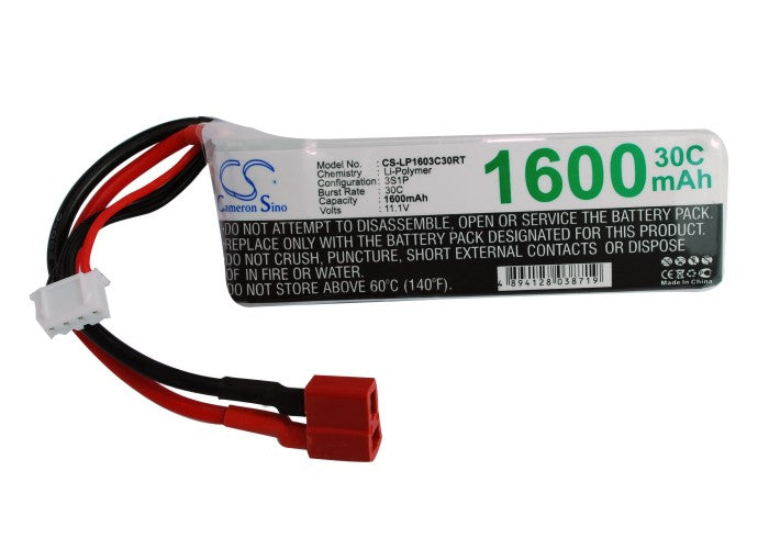 11.1V, 1600mAh, Li-Polymer Battery fits Cameron Sino, RC Tanks Cs-lp1603c30rt, 17.76Wh