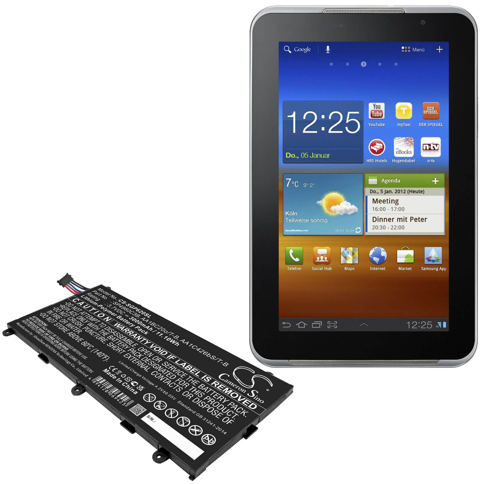 3.7V, 4000mAh, Li-Polymer Battery fits Samsung, Galaxy Tab 7.0, Galaxy Tab 7.0 Plus, 14.8Wh